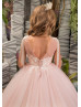 Beaded Ivory Lace Blush Pink Tulle Fringe Flower Girl Dress